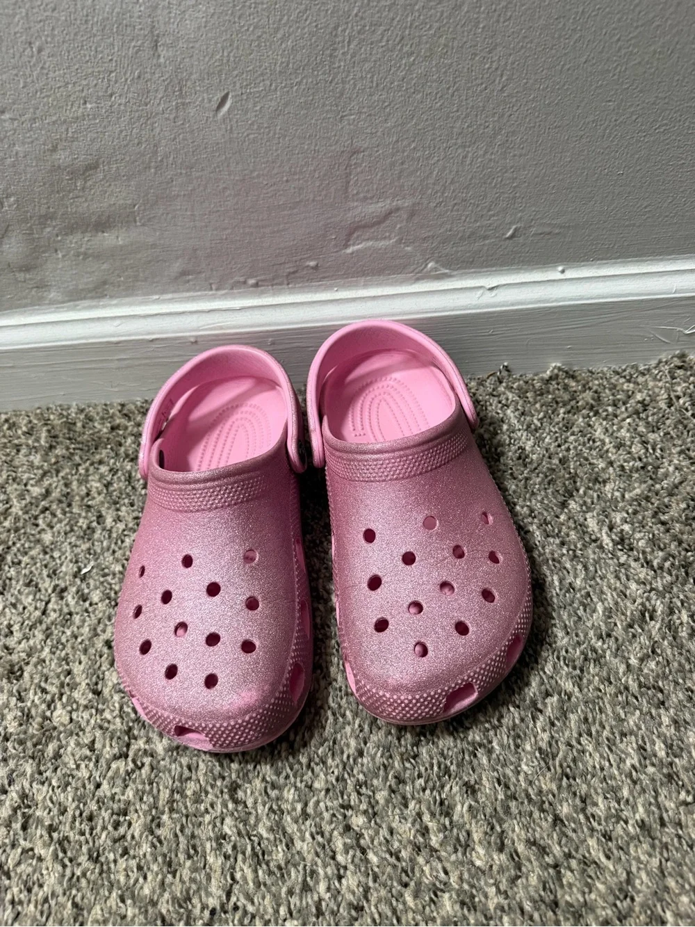 CROCS Kids Glitter Pink Clogs with Heel Strap